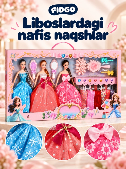 FIDGO qo‘g‘irchoqlari, liboslar va aksessuarlar bilan o‘yin to‘plamlari