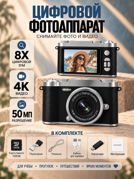 Campus Portable 50MP HD Фото Камера – 1080P Видео, 8X Цифровой Зум, AF Фокус