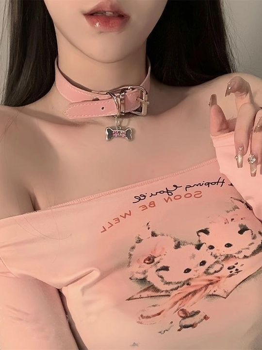 Y2K suyak va panjali choker, ayollar uchun pank yoqa marjon, qora, oq, pushti