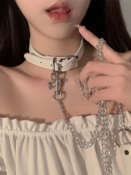 Y2K suyak va panjali choker, ayollar uchun pank yoqa marjon, qora, oq, pushti