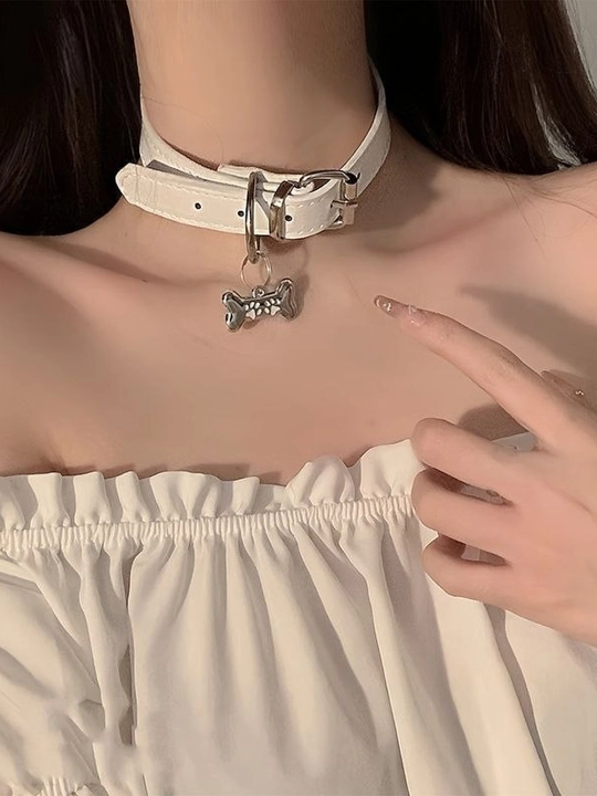 Y2K suyak va panjali choker, ayollar uchun pank yoqa marjon, qora, oq, pushti