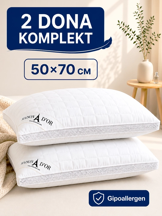 Ortopedik yostiq 2 dona, bo'yin og'rig'iga qarshi, gipoallergen, yumshoq 50x70 - 