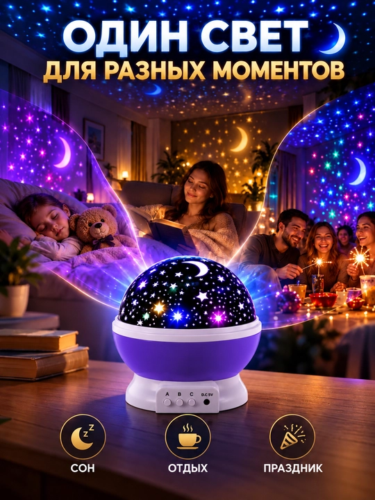 Yulduzli osmon proyektorli tungi chiroq, USB quvvatli dekorativ lampa
