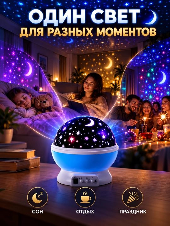 Yulduzli osmon proyektorli tungi chiroq, USB quvvatli dekorativ lampa