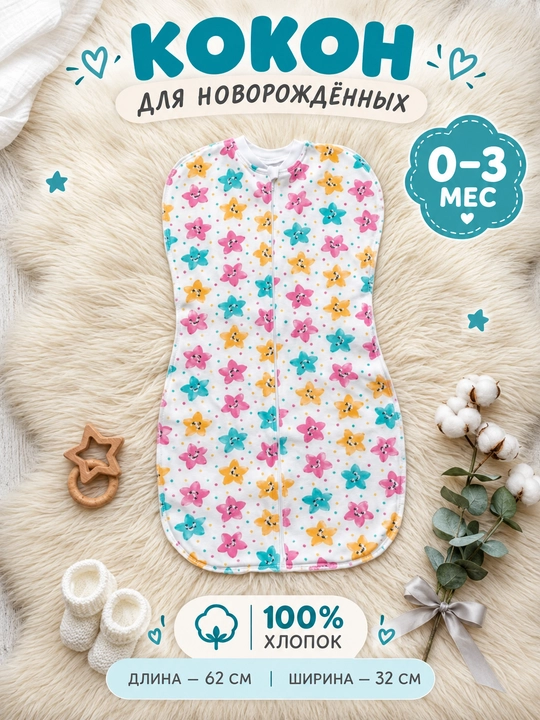 Пеленка-кокон для новорожденных с замком — для комфортного сна - 