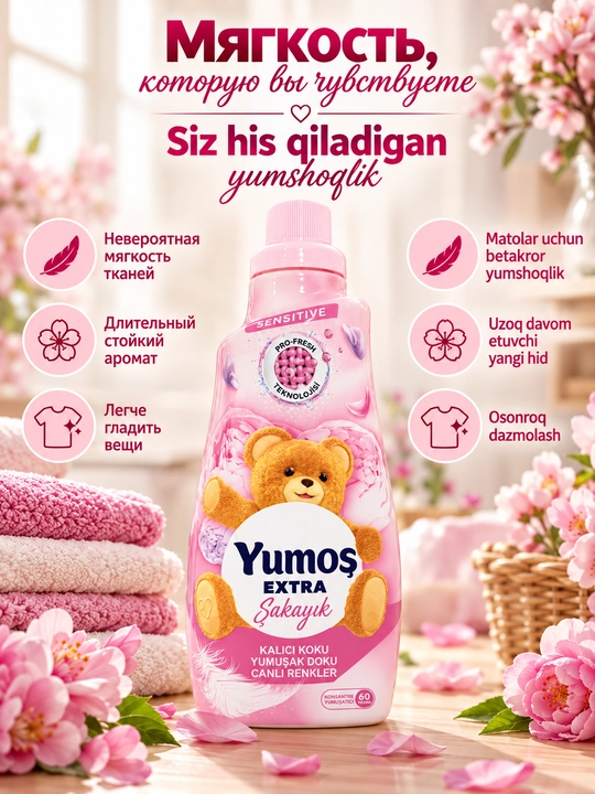 Yumoş Extra — kir yuvish konditsioneri, yumshoqlik, yoqimli hid - 