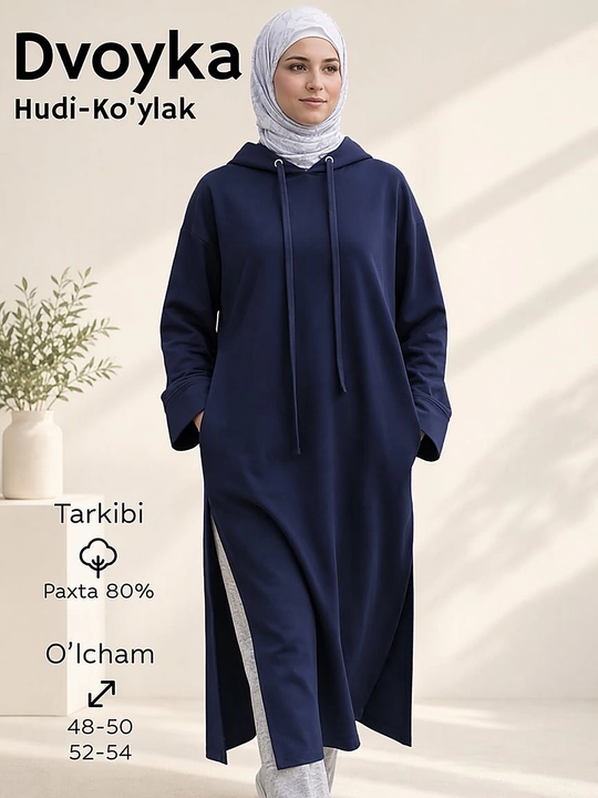 Женский костюм двойка, трикотажный - 80% хлопок, oversize платье с брюками, свободный крой