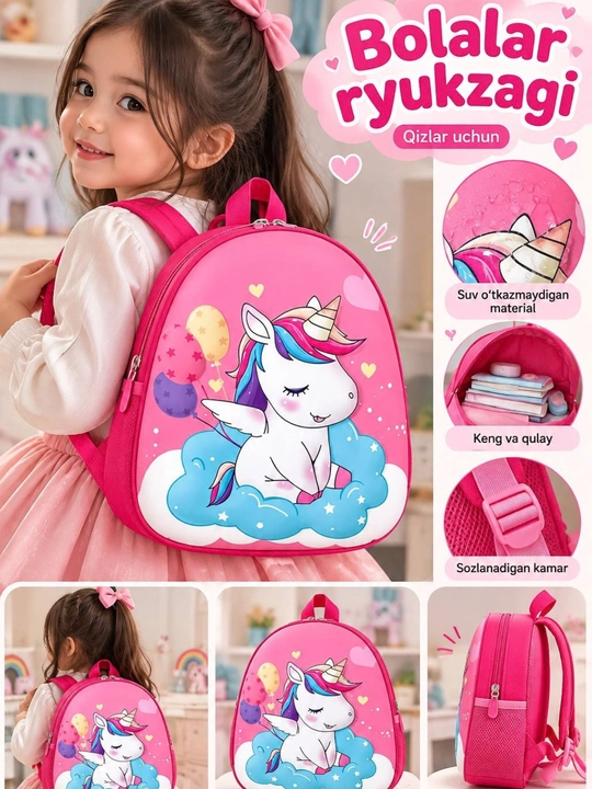 3D bolalar ryukzagi, sinchli, qizlar uchun, bog‘cha uchun, maktabgacha, ortopedik - 