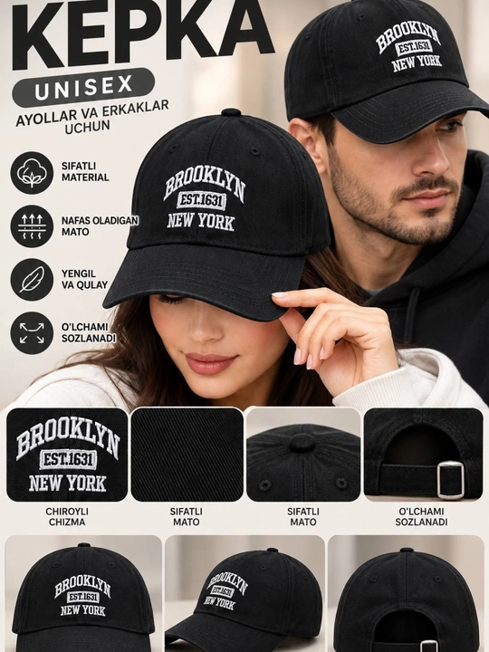 Kepka beysbolka BROOKLYN uniseks, 56-60sm, paxtali, bahor-kuz - 
