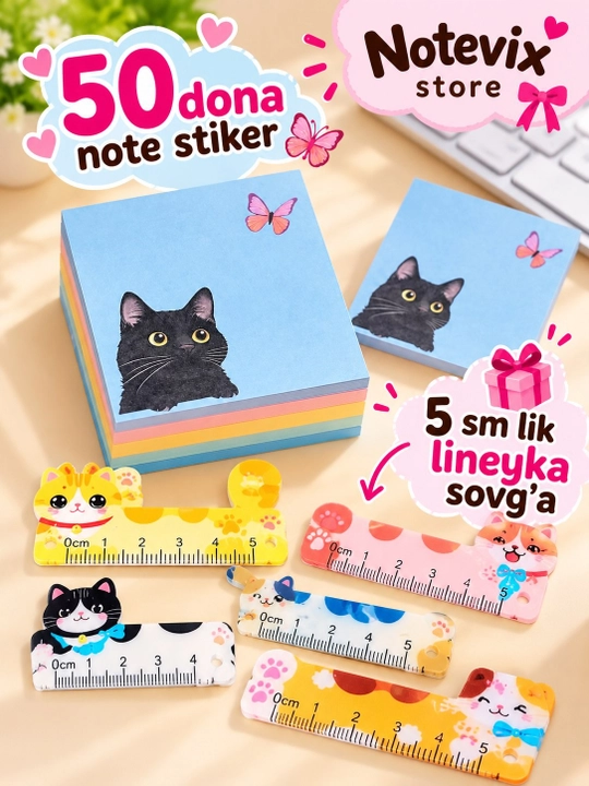 Pastel eslatma stikeri, qaydlar uchun yopishqoq qog'ozlar. 4 xil dizayn, 80 dona - 