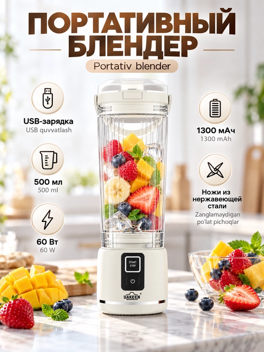 Portativ simsiz blender Uakeen 500 ml 60 Vt USB akkumulyator - 
