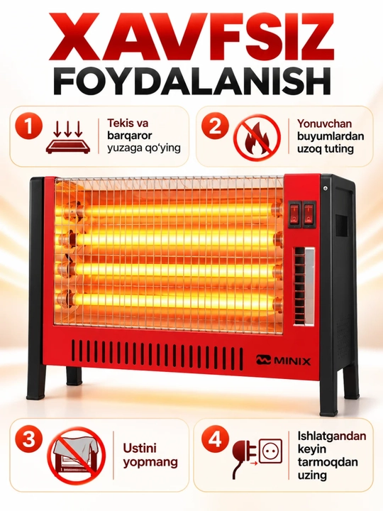 MINIX K-2000 kvarts elektr isitgich, 1600 W, 4 elementli