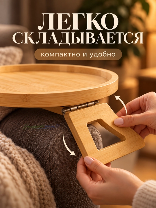 Bambuk divan tirsak qo‘ygichi uchun yig‘ma, universal stol