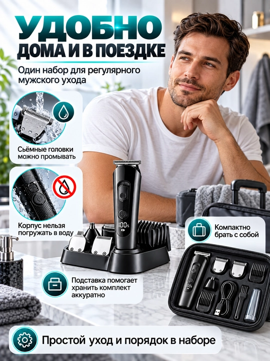 Soch olish mashinkasi VGR V-175 5 in 1, soqol, burun va quloq uchun trimmer