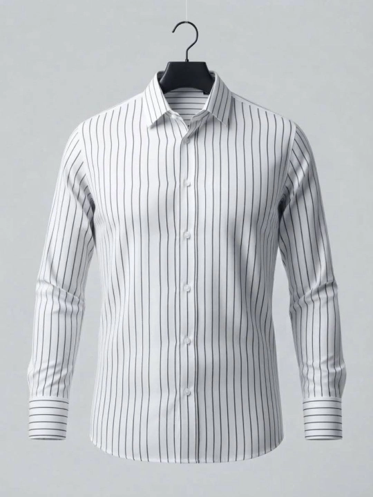 ⁠Рубашка мужская классическая OUTFIT, с длинным рукавом, в полоску⁠ - 