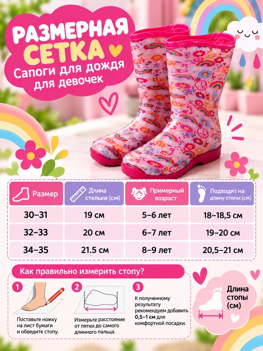 Резиновые сапоги детские для девочек, непромокаемые сапоги для дождя