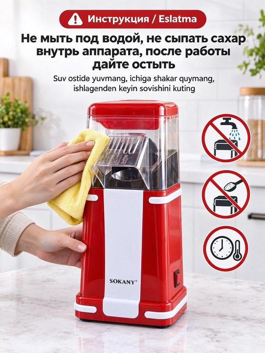 Машина для попкорна SOKANY SK-291,1200 Вт, без масла, быстрая готовка