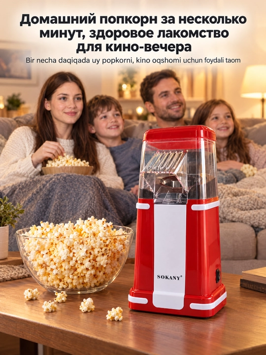 Машина для попкорна SOKANY SK-291,1200 Вт, без масла, быстрая готовка