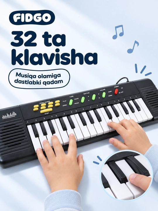 Детский электронный синтезатор FIDGO с микрофоном, 32 клавиши