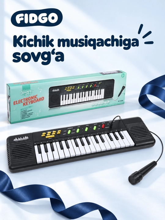 Детский электронный синтезатор FIDGO с микрофоном, 32 клавиши