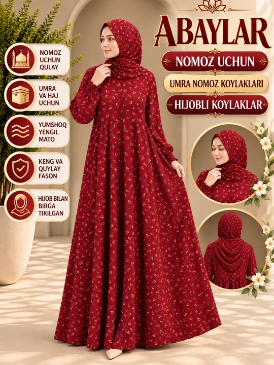 Muslimalar uchun namoz ko‘ylak — Haj va Umra uchun keng qomatni bildirmaydigan qulay libos - 