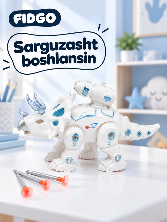 Transformer-dinozavr robot, bolalar uchun yorug‘lik va ovozli o‘rgatuvchi o‘yinchoq
