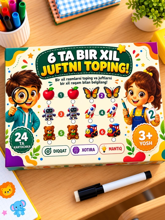 Bolalar uchun rivojlantiruvchi kartochkalar 3+, mantiq, xotira va diqqat o‘yinlari - 