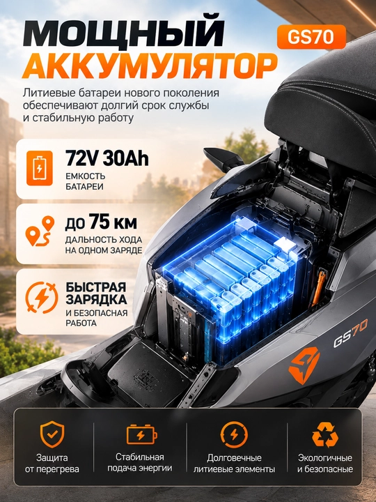 YADEA GS70 — мощный электроскутер 1500 Вт, 72V 30Ah, до 60 км/ч