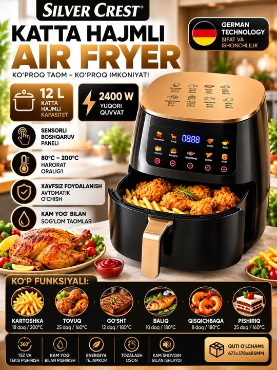 Silver Crest Air Fryer 12 L 2400 Vt aerogril - 