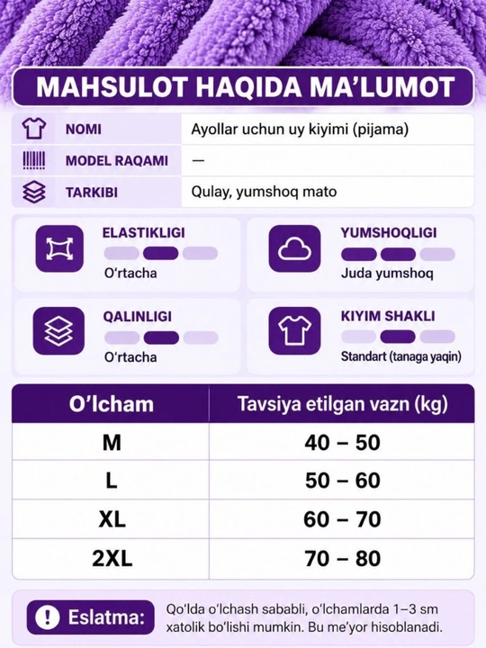 Ayollar uchun issiq qishki pijama, qalin paxmoq pijama, shim va kofta