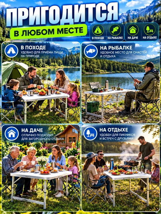 Buklanadigan turistik stol — piknik, kemping, baliq ovi va dala hovli uchun