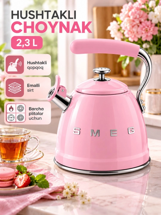 Choynak 2,3 litr plita uchun hushtakli emalli choy qaynatgich - 