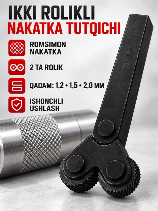 Metallga nakatka tushirish uchun ikki rolikli tokarlik tutqichi, qadami 1,2–2,0 mm
