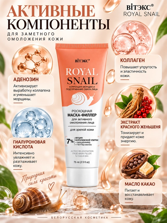 Yuz uchun filer-niqob Viteks Royal Snail, 75 ml
