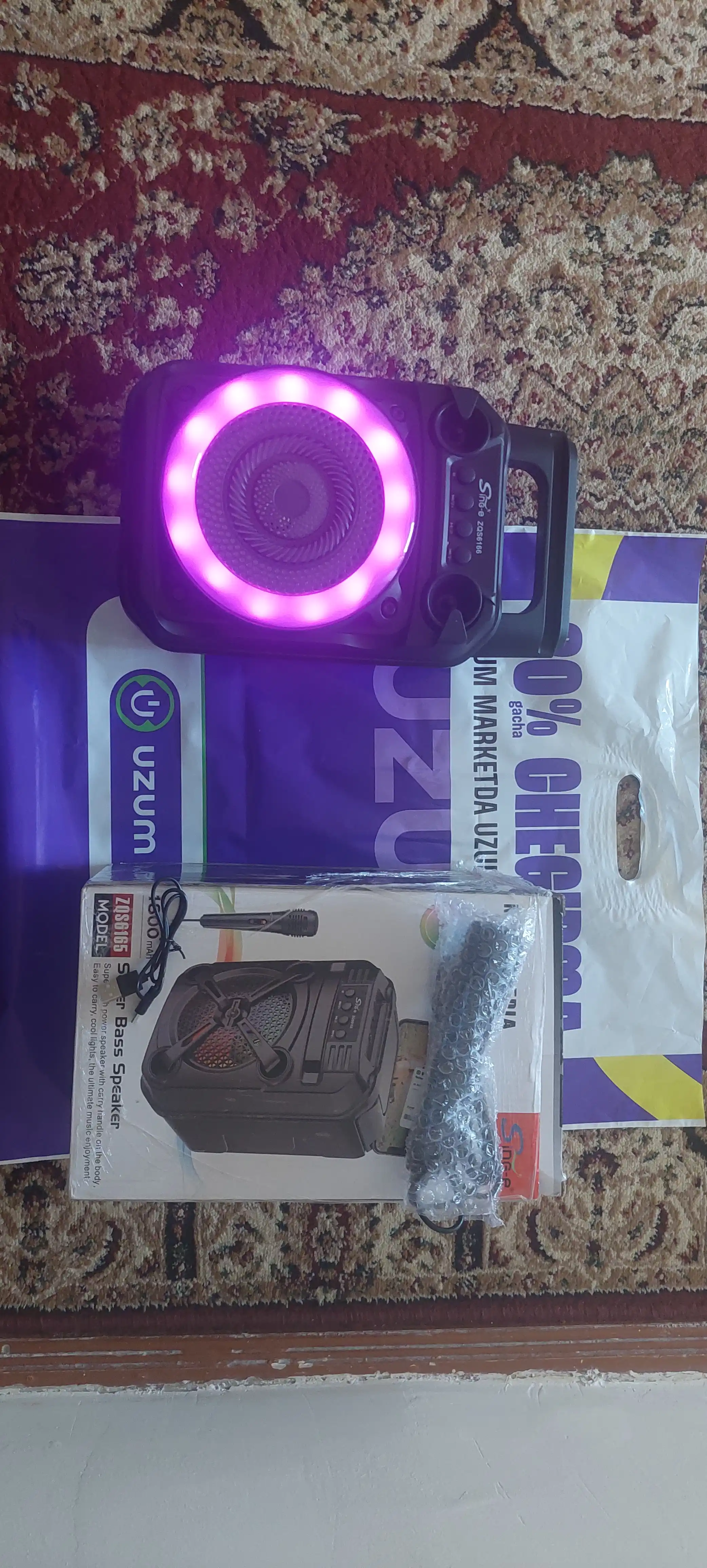 Большая беспроводная колонка Bluetooth, караоке, с RGB подсветкой, с микрофоном и пультом