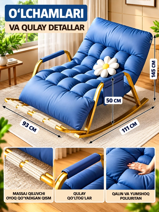 Kreslo kachalka, bir o‘rinli, buklanadigan, yumshoq, uy uchun