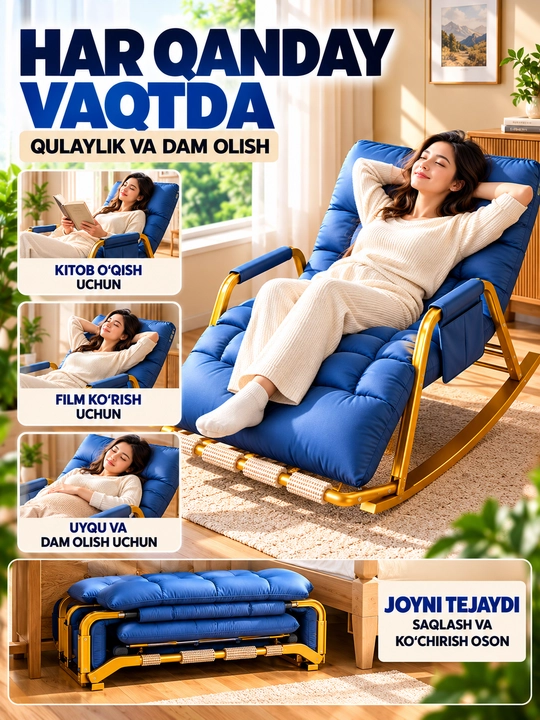 Kreslo kachalka, bir o‘rinli, buklanadigan, yumshoq, uy uchun
