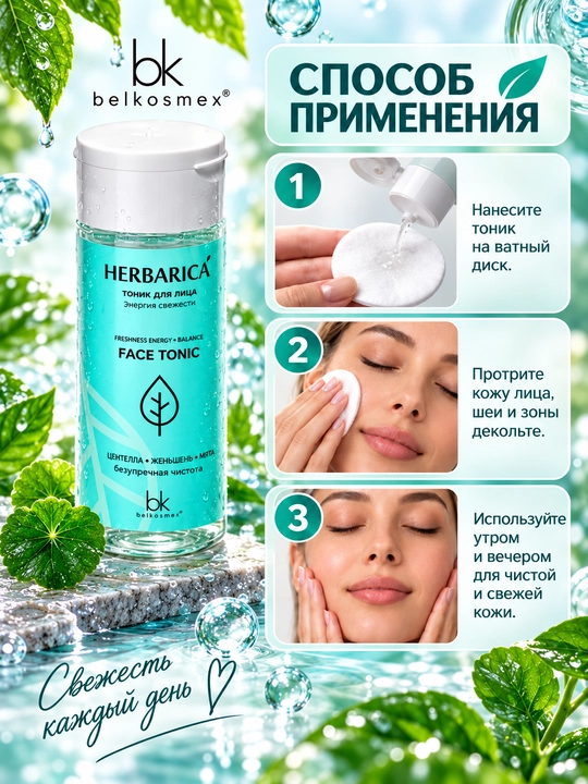 Тоник для лица Belkosmex Herbarica Энергия свежести, 150 мл