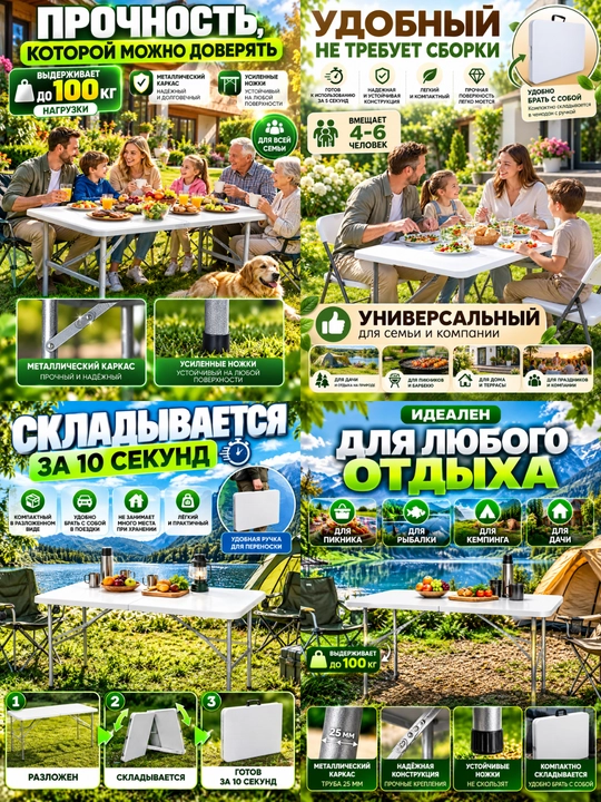 Buklanadigan turistik stol — piknik, kemping, baliq ovi va dala hovli uchun