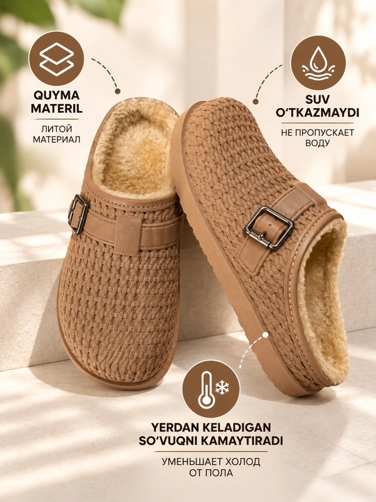 Ayollar mexli uy shippaklari, issiq tapochka, yumshoq va qulay qishki oyoq kiyim