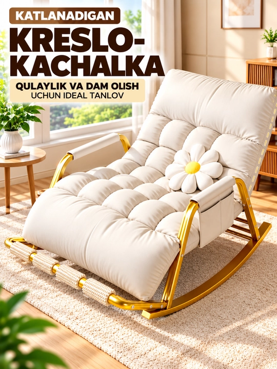 Kreslo kachalka, bir o‘rinli, buklanadigan, yumshoq, uy uchun - 