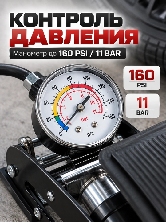 Ножной автомобильный насос с манометром — 1-2 цилиндра