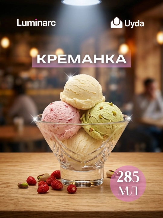 Креманка для мороженого, десертов Luminarc New Bell Призма 285мл, стеклянная пиала-вазочка - 