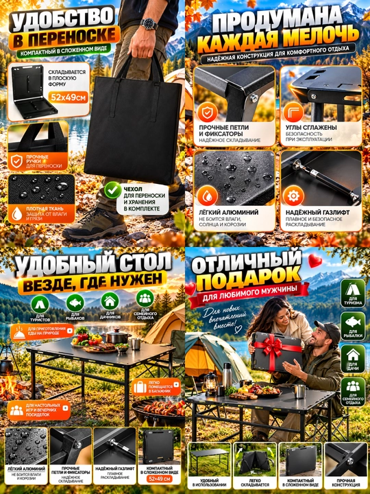 Buklanadigan turistik stol — piknik, kemping, baliq ovi va dala hovli uchun