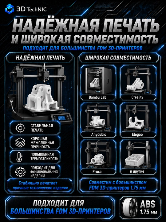 Пластик для 3D принтера, филамент ABS 1.75 мм, 1 кг