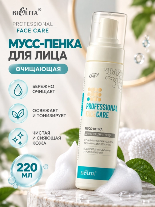 Мусс-пенка для лица PRO Face Care, очищающая, 220 мл, Bielita - 