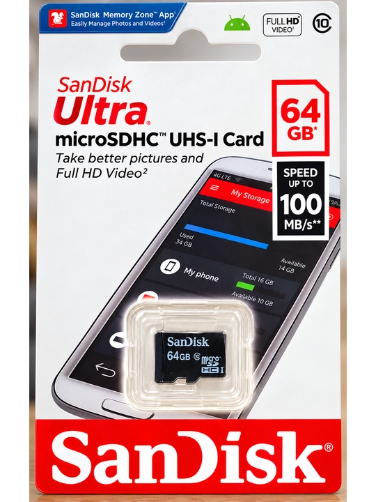 SanDisk Ultra microSDHC UHS-I 64GB xotira kartasi - 