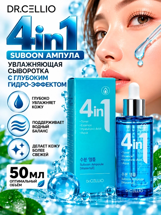 DR.CELLIO DR.G50 4IN1 SUBOON Yuz uchun namlantiruvchi 4-in-1 ampula serum - 