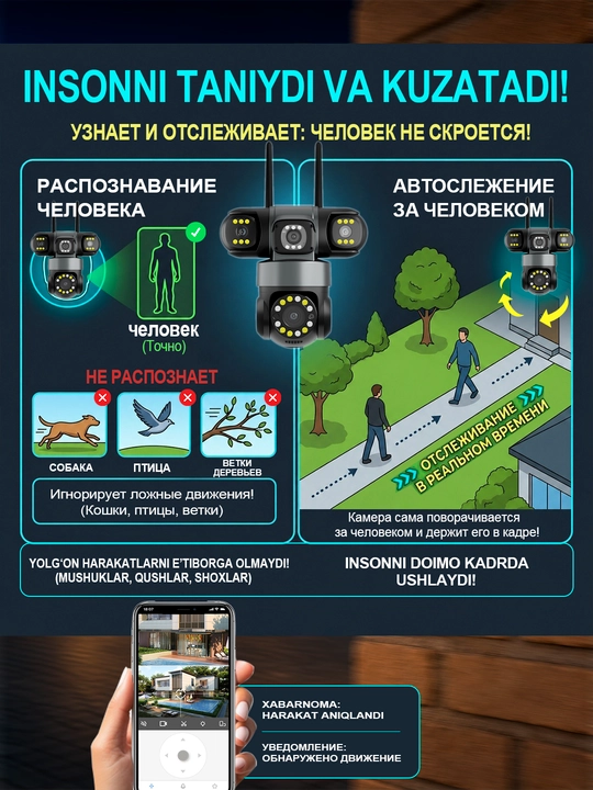 Aqlli PTZ kamera ko‘cha va uy uchun Wi-Fi kuzatuv kamerasi