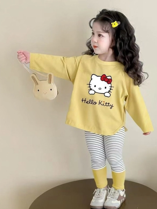 Hello Kitty qizlar uchun sariq kofta va legginsli bolalar kiyim to‘plami